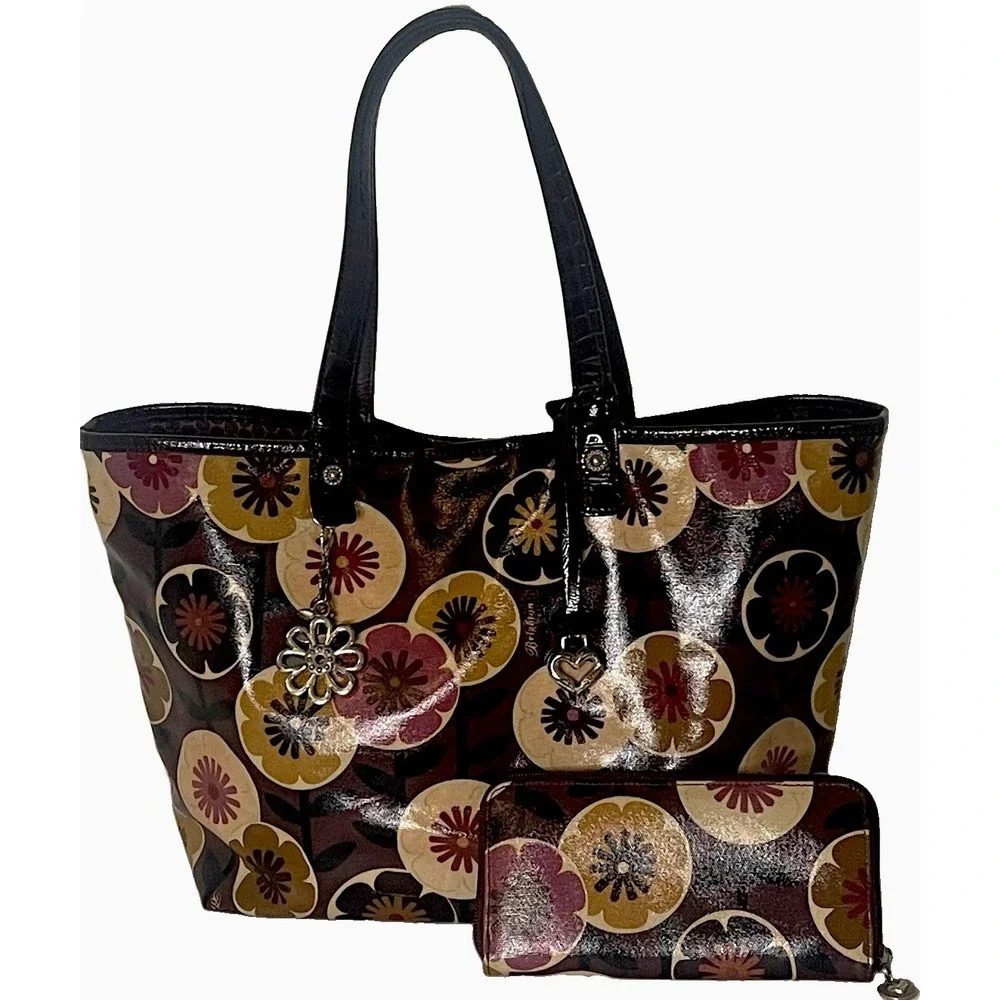 Brighton Retro Floral Coated Tote Bag Shoulder Purse & Matching Wallet Set⁠